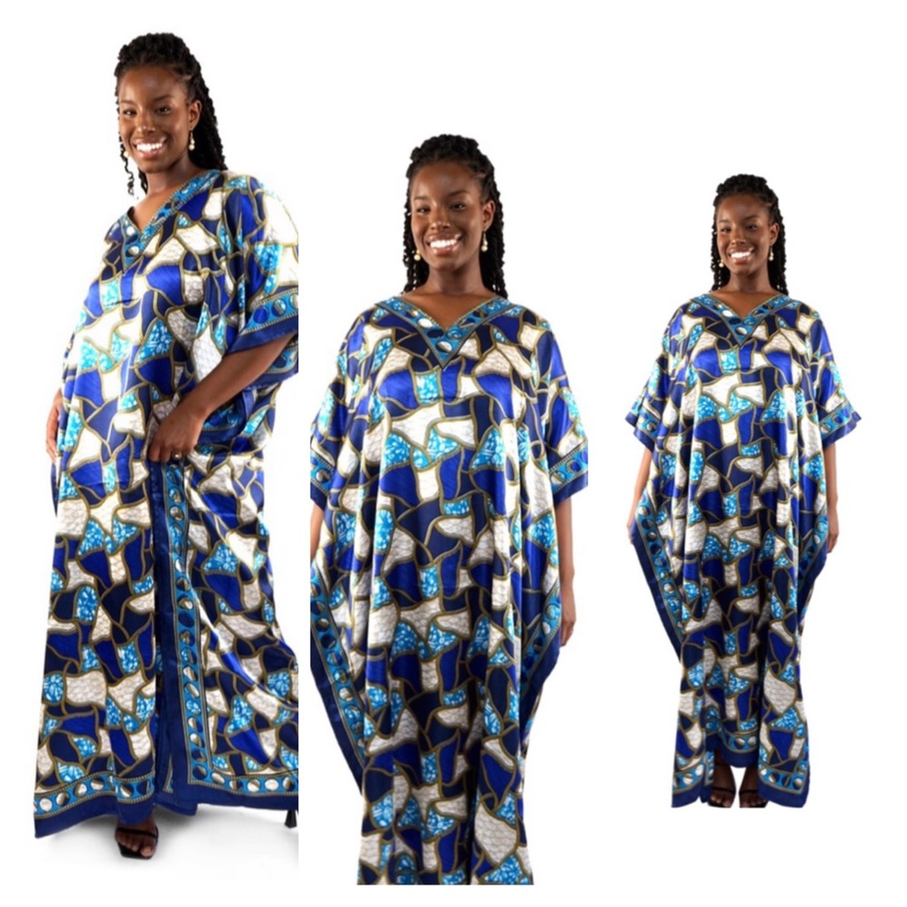 VIBRANT BLUE PATTERN SPARKLE GEM MIX KAFTAN/CAFTAN  DRESS COVER UPSATIN F…